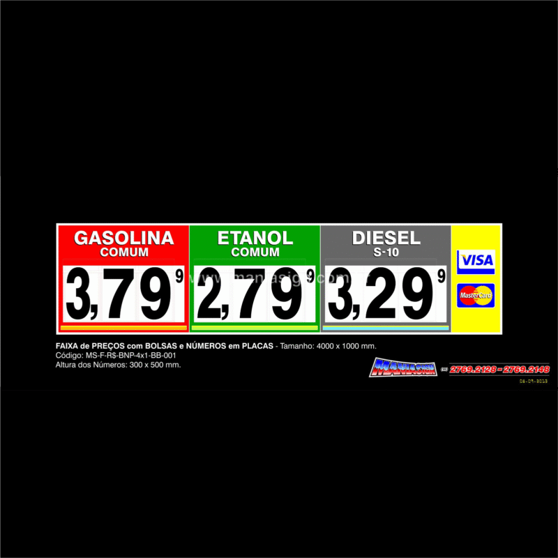 FAIXA de PREÇOS com BOLSAS e NÚMEROS em PLACAS.